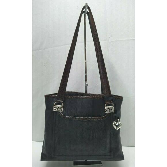 Brighton Black Pebbled Leather Pockets Double Handles Tote Shoulder Bag - Picture 1 of 14